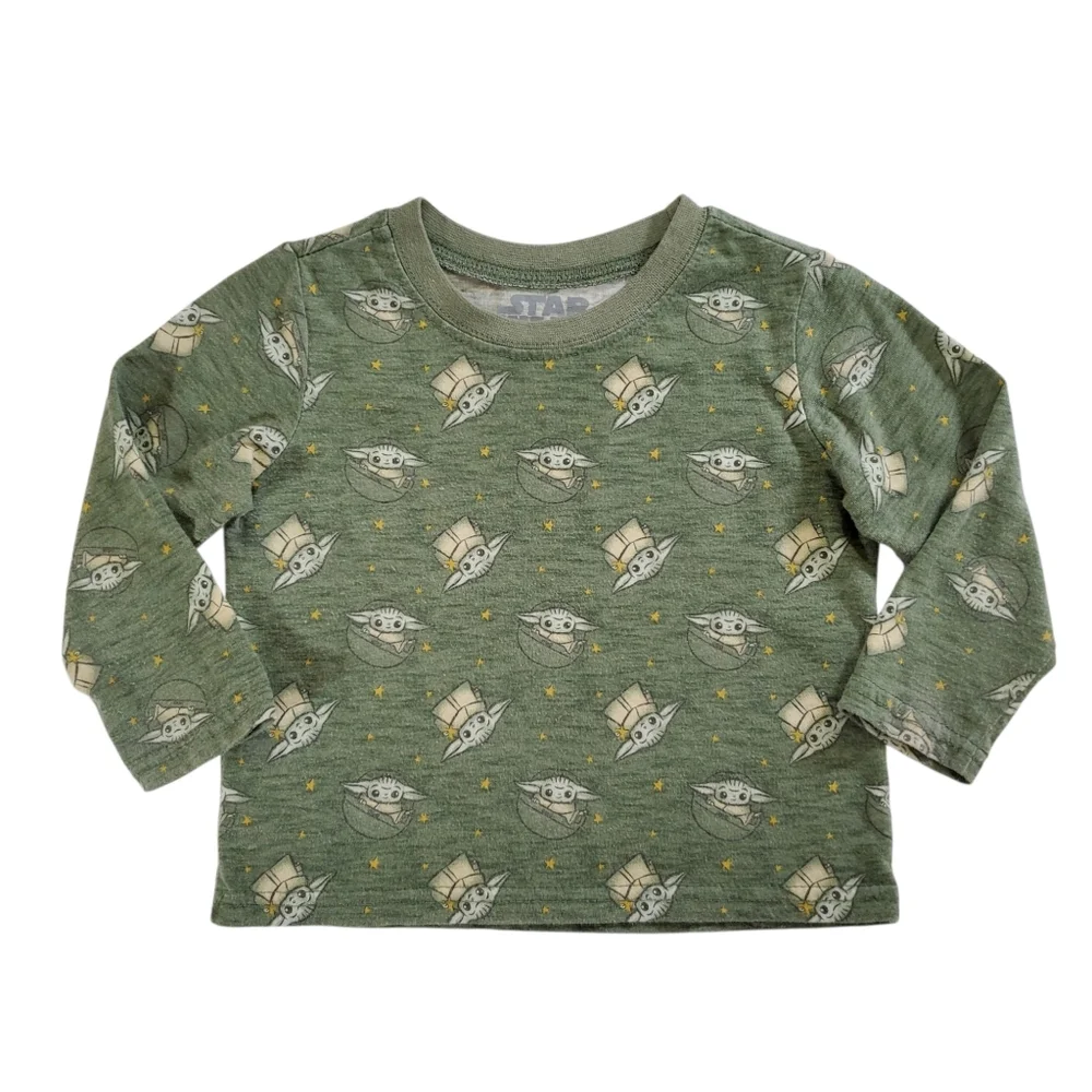 K1420 * Star Wars Boys Grogu Baby Yoda Pajama Top Long Sleeve Green Size 18M